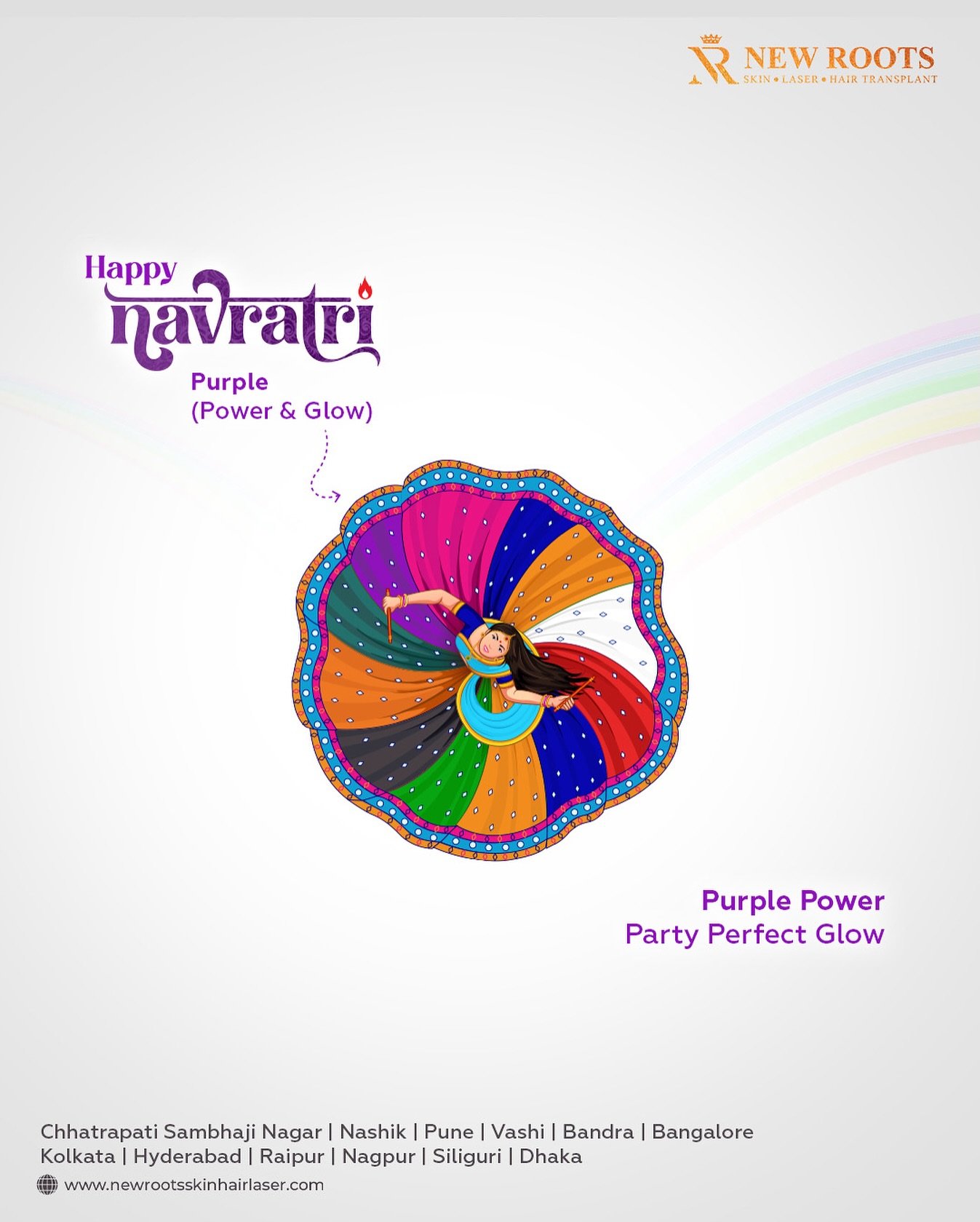 💜Purple symbolizes Power
& Glow!✨
This Navratri, let your inner confidence shine as bright as your outer glow.
New Roots wishes you a joyful & colorful Navratri full of energy, positivity, and transformations!
• Purple Power✨
• Party Pertect Glow✨
• Happy Navratri ✨

#purple #navratri #navratrivibes #durgamaiya #newroots